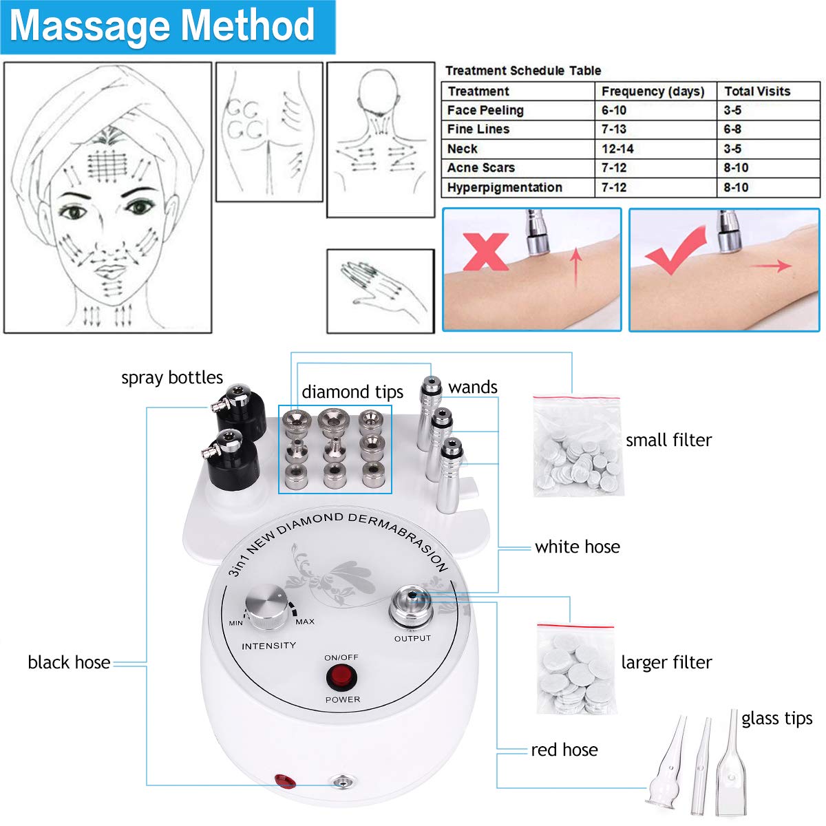 Microdermabrasion Machine, Beauty Star 3 in 1 Portable Diamond Microdermabrasion Dermabrasion Machine Facial Care Salon Equipment w/Vacuum & Spray including Cotton Filters and 2 Plastic Oil Filte - Image 6